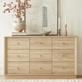 FORTUNETEC 55" Wide 9 Drawer Dresser for Bedroom, Oak