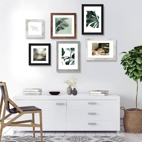 Hongkee 10x10 Picture Frame Set of 4, Made of Glass and Multicolour Wooden Frame, 10 by 10 Photo for Wall or Tabletop - Display Picture 8x8 with Mat or 10x10 Without Mat