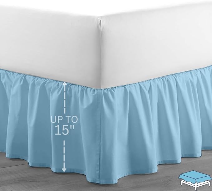 Ruffle Bed Skirt with Split Corners, Microfiber Dust Ruffled for a Perfectly Tailored Bedding Ensemble, Wrinkle and Fade Free, Easy Fit, Twin Size 15 Inch Drop, Light Blue
