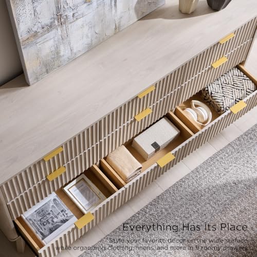 T4TREAM 63" Wide Fluted 9 Drawer Dresser for Bedroom, White Alder