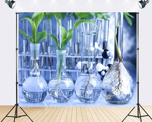 Trykid 15x8ft Lab Plant Science Experiment Backdrop Blue Glassware Photography Background Classroom STEM Education Party Decoration Tapestry Photo Booth Prop Fabric - size: 15x8ft