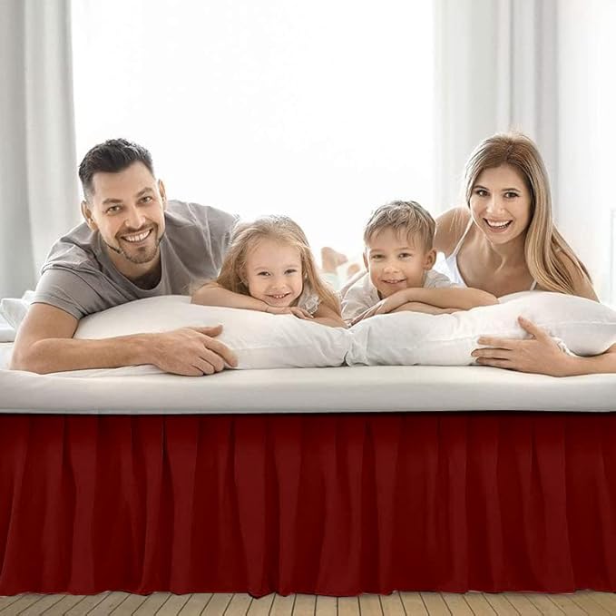 Ruffle Bed Skirt with Split Corners, Microfiber Dust Ruffled for a Perfectly Tailored Bedding Ensemble, Wrinkle and Fade Free, Easy Fit, Queen Size 21 Inch Drop, Burgundy