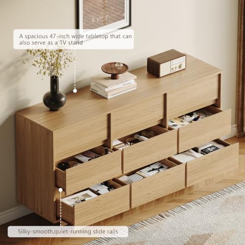 HOUROM Oak Dresser for Bedroom, 59in Modern 9 Drawer Chest of Drawers