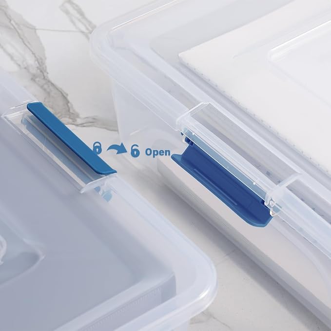 Plastic Storage Containers Clear Craft Storage Bins with Grey Handle,Organizer Box with Durable Lids Stackable Containers for Organizing Craft and Tools (4 Pack-10 Quart Blue)