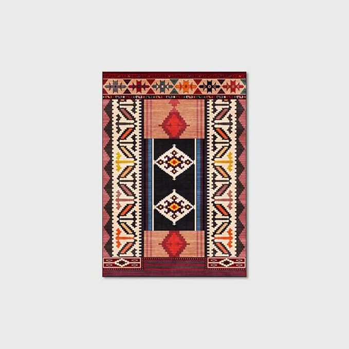 Vintage Boho Area Rugs Multicolor Ethnic Style Geometric Splicing Carpets Bedroom Living Room Kitchen Floor Mats Indoor Outdoor Non-Shedding Runner Rug Home Décor Carpet 3' X 5'