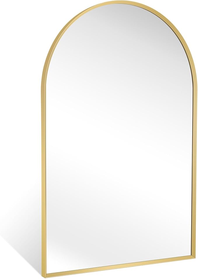 Arched Wall Mirror for Bathroom, 24"x36" Gold Mordern Metal Frame for Entryway Living Room Bedroom Wall Decor