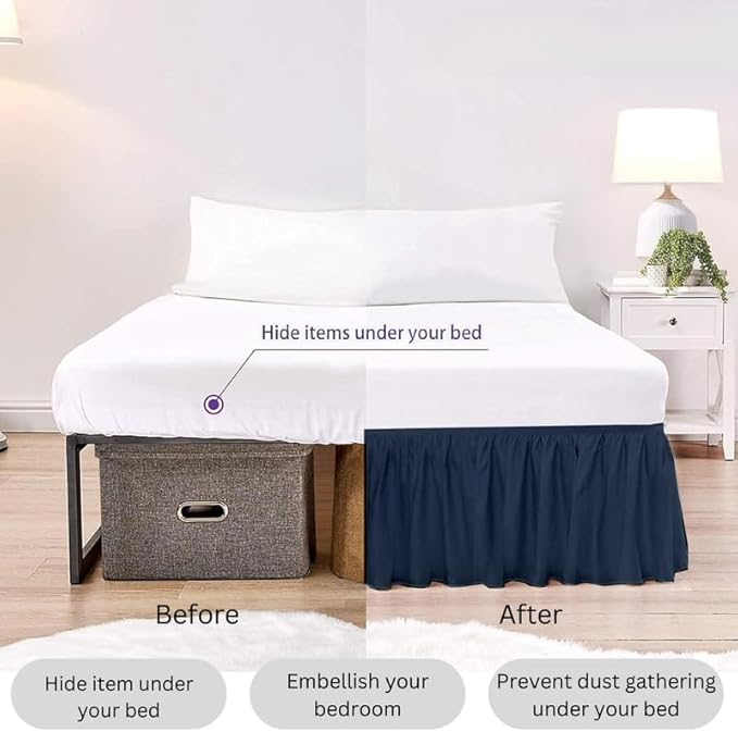 Ruffle Bed Skirt with Split Corners, Microfiber Dust Ruffled for a Perfectly Tailored Bedding Ensemble, Wrinkle and Fade Free, Easy Fit, King Size 16 Inch Drop, Navy Blue