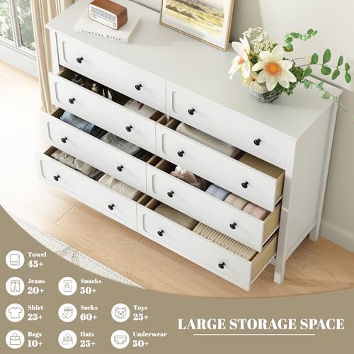 CARPETNAL 55" White Dresser for Bedroom with 8 Drawer & Deep Drawers