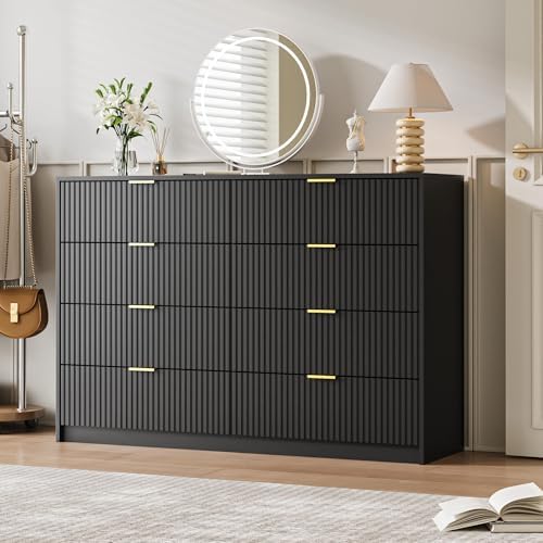 MAISONARIA Dresser for Bedroom, 8 Drawer Double Dresser, Modern Chest of Drawers for Bedroom, Living Room, Entryway and Closet, 55" L x 15.7" D x 37.4" H, Black