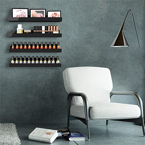 4 Pack 15 Inch Black Acrylic Shelves, Black Kids Floating Bookshelf for Kids Room, Modern Nail Polish Rack Sunglasses Essential Oil Picture Ledge Display Toy Storage Wall Shelf - color: 15in-black