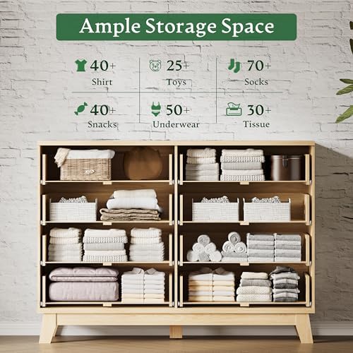 Xixini Fluted Dresser with 8 Drawers, 54" Wide Modern Chest of Drawers with Metal Handle, Wooden Dresser TV Stand, Wood Closet Clothes Storage Organizer for Bedroom, Living Room, Hallway, Natural Oak