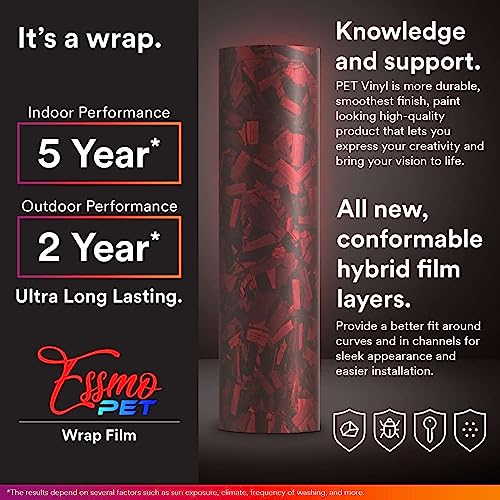PET Marble Forged Carbon Fiber Textured Matte Red Vinyl Wrap Auto Car Sticker Decal Film Sheet Bubble Free Air Release Technology with Tool Set 5FTx15FT - size: 5ft X 15ft