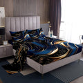 Feelyou Geometric Bed Sheets Set Full Size Modern Art Bedding Set for Kids Boys Girls Modern Marble Aesthetic Sheets with Deep Pocket Fitted Sheet Abstract Marble Texture Printed Bedding Set - color: Dark Blue, size: Full