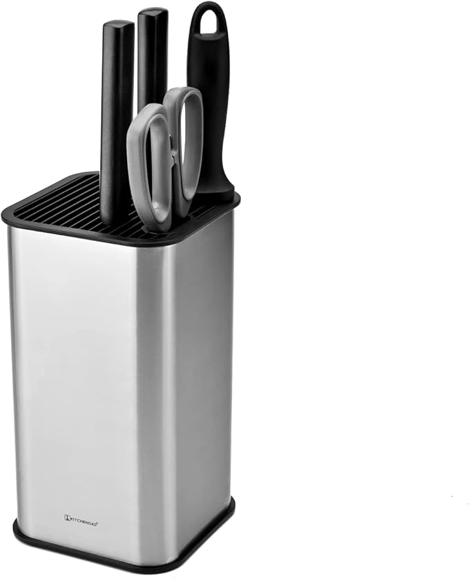 KITCHENDAO XL Stainless Steel Universal Knife Block Holder Without Knives, with Slots for Scissors and Sharpening Rod, Detachable for Easy Cleaning, Slotless Knife Holder Storage for Kitchen Counter