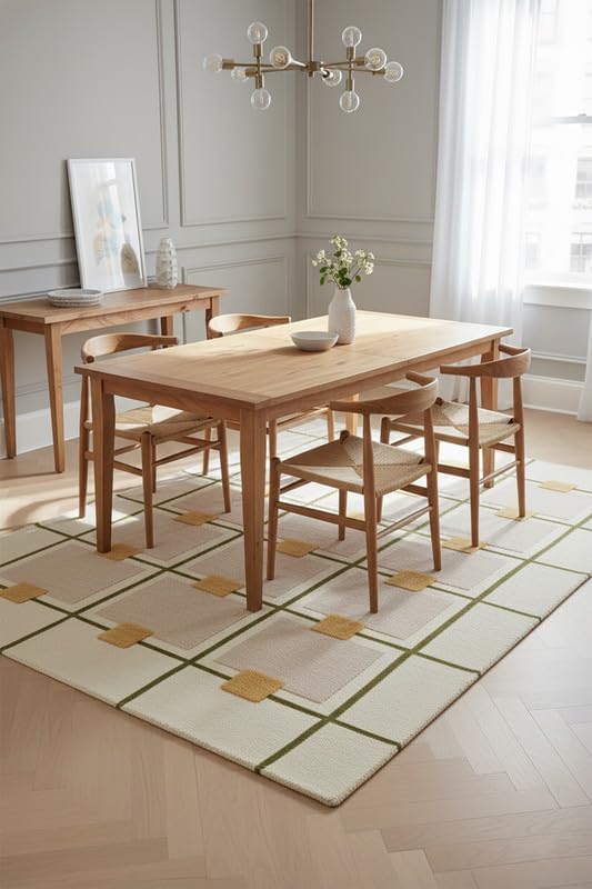 Greer Hand-Tufted Wool Rug - Elegant Taupe and Olive Geometric Pattern for Sophisticated Home Decor (7x11 Ft)