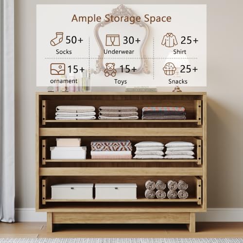 HOUROM Oak Dresser for Bedroom, 31in Modern 3 Drawer Chest of Drawers