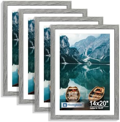 Hongkee 14x20 Frame Set of 4, 14 x 20 Grey Wood Style(Mat 12x18)