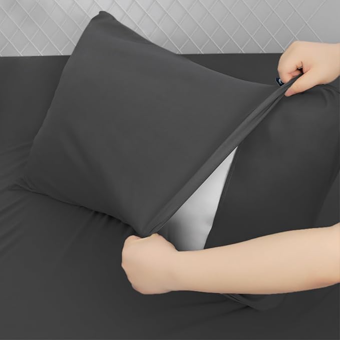 Moonsea Extra Deep Pocket Queen Sheet Sets for Air Mattress - Deep Pocket Sheets Queen Size Sets - Sheets with Pocket on Side - Easily Fits Extra Deep 16 in to 24 in Pillow Top (Black)