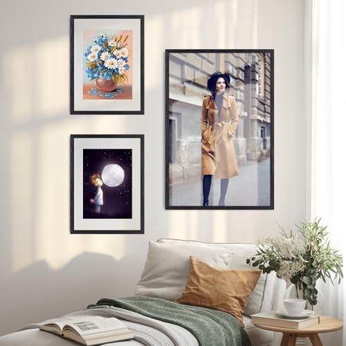 puthiac 16x24 Solid Oak Wood Picture Frame, Black, 1 Pack