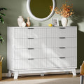 Xixini Fluted Dresser with 8 Drawers, 54" Wide Modern Chest of Drawers with Metal Handle, Wooden Dresser TV Stand, Wood Closet Clothes Storage Organizer for Bedroom, Living Room, Hallway, Solid White