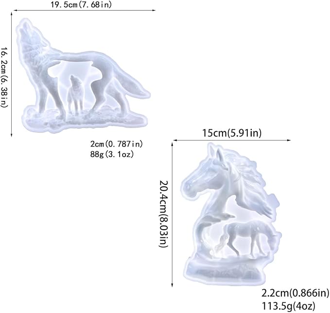 3D Horse Wolf Desktop Decoration Epoxy Resin Silicone Mold 9317+9578