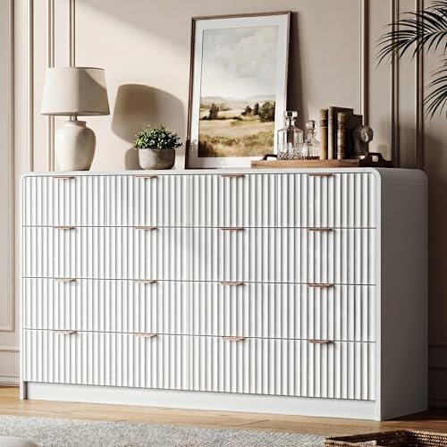 HOUROM 55“ Wide White Fluted Dresser for Bedroom with 10 Drawers