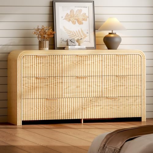 Ieejdn 55.12" Modern Chest of Drawer, 8 Deep Drawers,Clothes Organizer,Large Storage Cabinet for Living Room, Bedroom,Dresser TV Stand, Wood Drawer Organizer for Living Room, Hallway, Oak