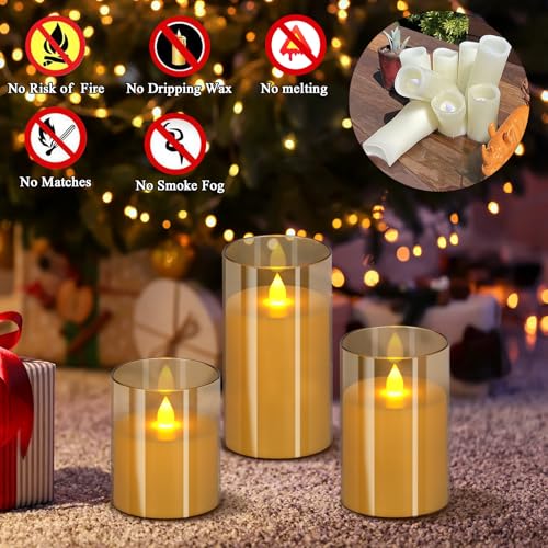 wemarry Flameless Candles 4" 5" 6" Acrylic Glass Pillars 3" Diameter Battery Operated Flickering Candles Include 8-Key Remote with Timer Function 400+ Hours (Amber, Warm Light 6 Pack) - color: Amber, size: Warm Light 6 Pack