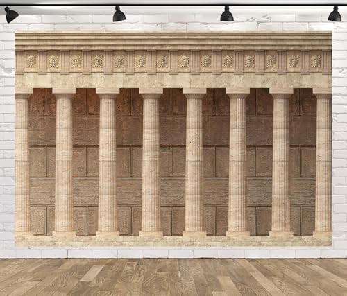 BELECO 8x8ft Fabric Ancient Greek Columns Backdrop Antique Marble Wall Arcade, Roman Columns and Colonnades Architecture Background Banner for Party Decorations Home Wall Decor Photoshoot Props - size: 8x8FT