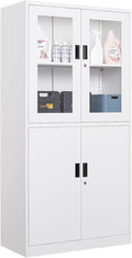 Metal Storage Cabinet with Doors and Shelves, 2 Adjustable Shelves, 4 Doors