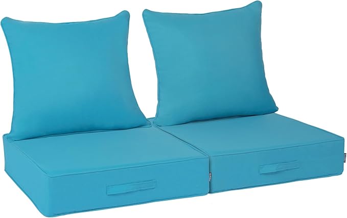 Outdoor Olefin Water-Resistant Deep Seat Cushion Set, 2PCS Weather and Fade Resistant 24''x 24''x 6'' Patio Furniture Seat Cushion, Thickened Sofa Chair Pad for Lawn, Garden, Turquoise