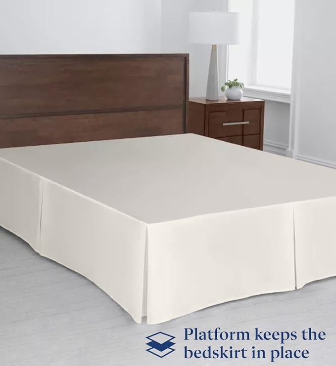 SKY BEDDINGS Luxury Pleated King Bed Skirt with Split Corners - 14 Inch Tailored Drop - Pleated Dust Ruffle - Wrinkle-Free 100% Microfiber - Easy Fit, Soft & Durable - Ivory