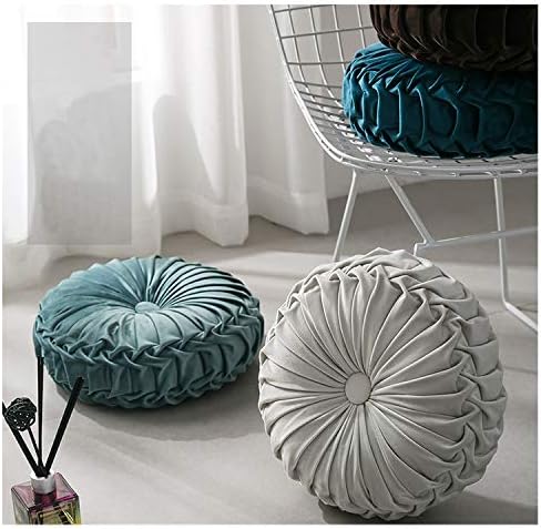 MOCOFO 14" Velvet Pleated Round Pumpkin Throw Pillow Couch Cushion Floor Pillow for Sofa Chair Bed Car Home Decorative