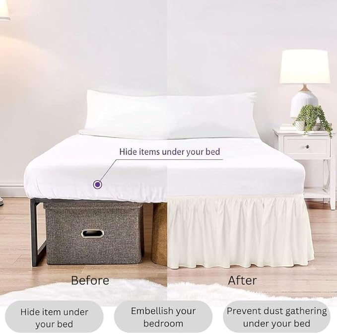 Ruffle Bed Skirt with Split Corners, Microfiber Dust Ruffled for a Perfectly Tailored Bedding Ensemble, Wrinkle and Fade Free, Easy Fit, Queen Size 12 Inch Drop, Ivory