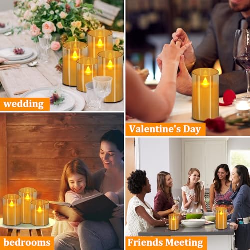 wemarry Flameless Candles 4" 5" 6" Acrylic Glass Pillars 3" Diameter Battery Operated Flickering Candles Include 8-Key Remote with Timer Function 400+ Hours (Amber, Warm Light 3 Pack) - color: Amber, size: Warm Light 3 Pack
