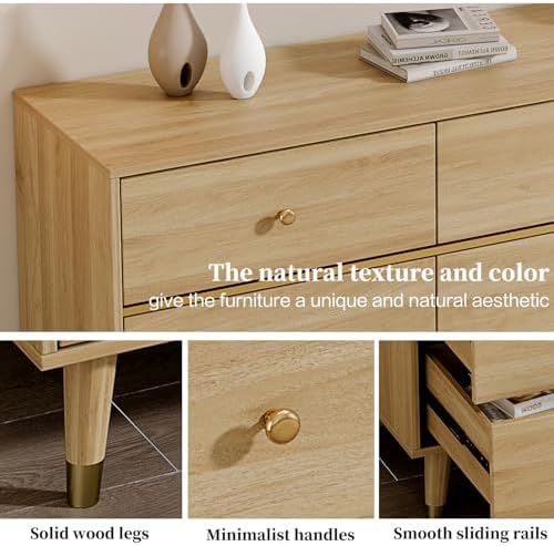 Chrangmay 9 Drawer Dresser,47" Wide Mid Century Modern Chest of Drawers,Wooden Bedroom Drawer Dresser with 9 Storage Drawers for Bedroom, Living Room,with Anti-Tipping Device,Yellow