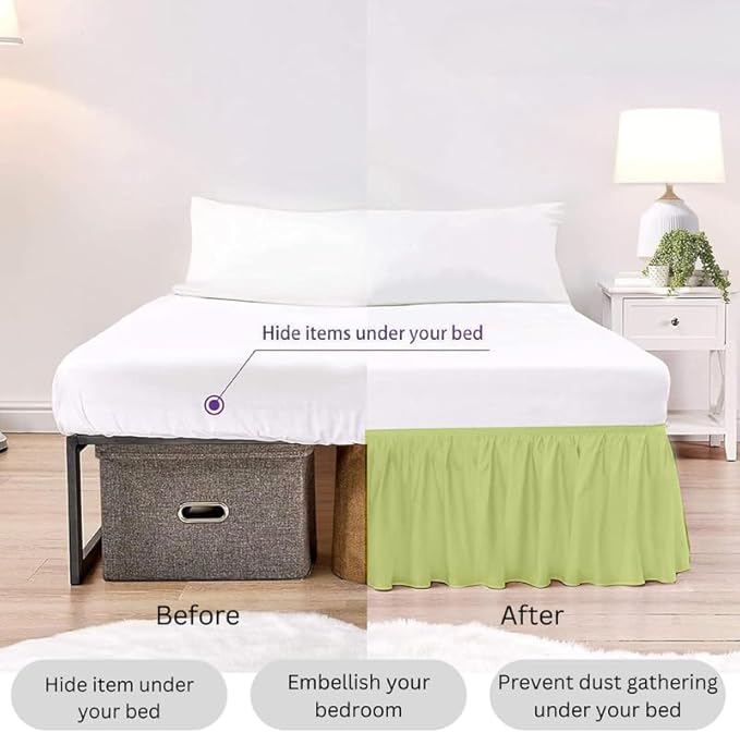 Ruffle Bed Skirt with Split Corners, Microfiber Dust Ruffled for a Perfectly Tailored Bedding Ensemble, Wrinkle and Fade Free, Easy Fit, Queen Size 21 Inch Drop, Sage
