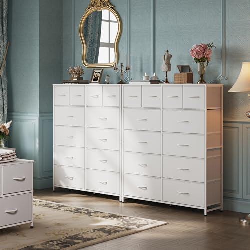 WLIVE 12 Drawer Tall White Fabric Dresser Bedroom Storage Chest