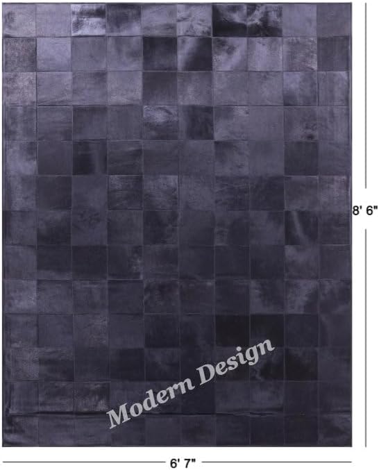 Modern Design Premium Cowhide Leather Carpet with Chevron Pattern, Area Rug (Black, 2x3)