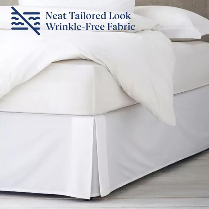 SKY BEDDINGS Luxury Pleated Twin Bed Skirt with Split Corners - 14 Inch Tailored Drop - Pleated Dust Ruffle - Wrinkle-Free 100% Microfiber - Easy Fit, Soft & Durable - White