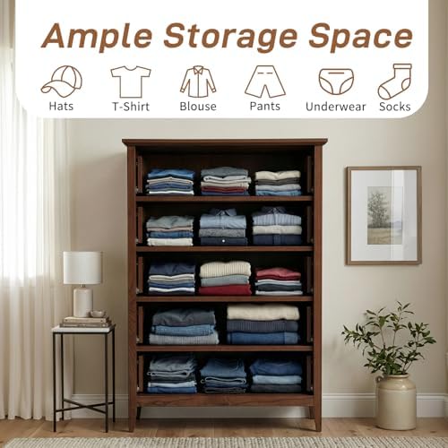 Karl home Brown Farmhouse 5 Drawers Tall Dresser, Bedroom Storage Chest