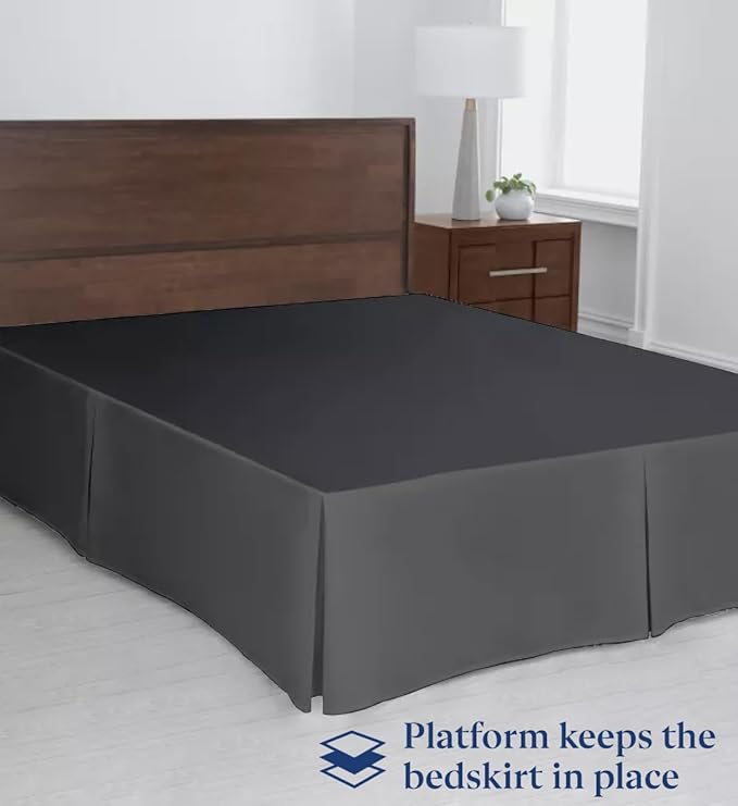 SKY BEDDINGS Luxury Pleated King Bed Skirt with Split Corners - 16 Inch Tailored Drop - Pleated Dust Ruffle - Wrinkle-Free 100% Microfiber - Easy Fit, Soft & Durable - Dark Grey