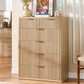 LEYAOYAO Farmhouse Fluted 6 Drawers Dresser for Bedroom, 42" Tall Modern Chest of Drawers with Curved Profile Design & Metal Handle,Natural Wood Drawer Organizer for Bedroom