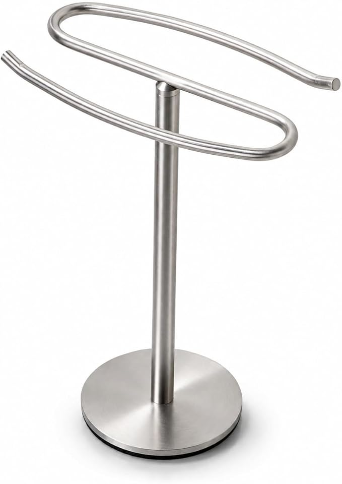Brushed Nickel Hand Towel Holder Stand,13 Inch Free-Standing Towel Rack, SUS304 Stainless Steel Towel Bar Rack Stand, Tower Bar for Bathroom Kitchen Vanity Countertop…