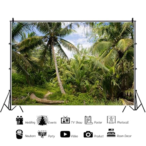 12x8ft Tropical Island Backdrops for Photography Coconut Palm Trees Background Island Wedding Backdrop Summer Theme Party Siesta Holiday Green Spring Summer Photo Studio Video Props - size: 12x8ft