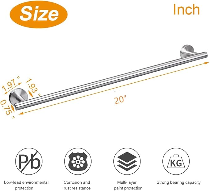 TocTen Bath Towel Bar - Thicken SUS304 Stainless Steel Bathroom Towel Holder, Towel Rod for Bathroom Heavy Duty Wall Mounted Towel Rack Hanger (20 in, Brushed Nickel)