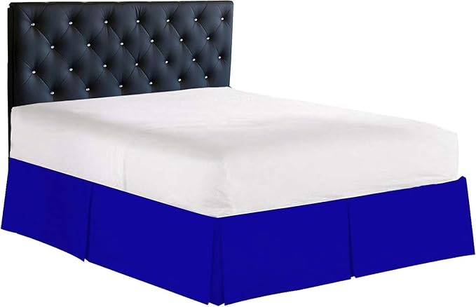 Bed Skirt - 100% Cotton 800 Thread Count Box Pleated Bed Skirt - Luxury Pleated Dust Ruffle, Hotel Quality Modern Bed Skirt, Easy Fit with 12 Inch Tailored Drop, Full XL, Royal Blue