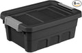 Sterilite 6-Pack Stacker Tote, Stackable Plastic Storage Bins with Lids, 4 Gallon, Black - Small Organizer Bin Containers for Bed, Garage, Office, Kitchen, and Classroom Organization