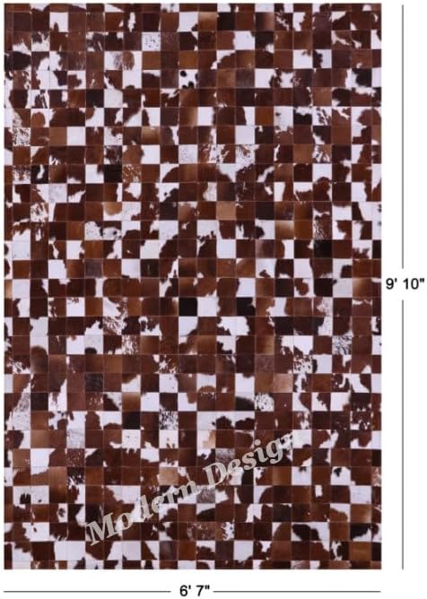 Modern Design Premium Cowhide Leather Carpet with Chevron Pattern, Area Rug (Brwon/White, 3x10)