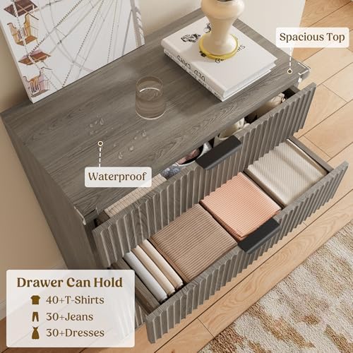 Wood Tall 5 Drawers Dresser, 27.6" W Fluted Modern Dressers for Bedroom